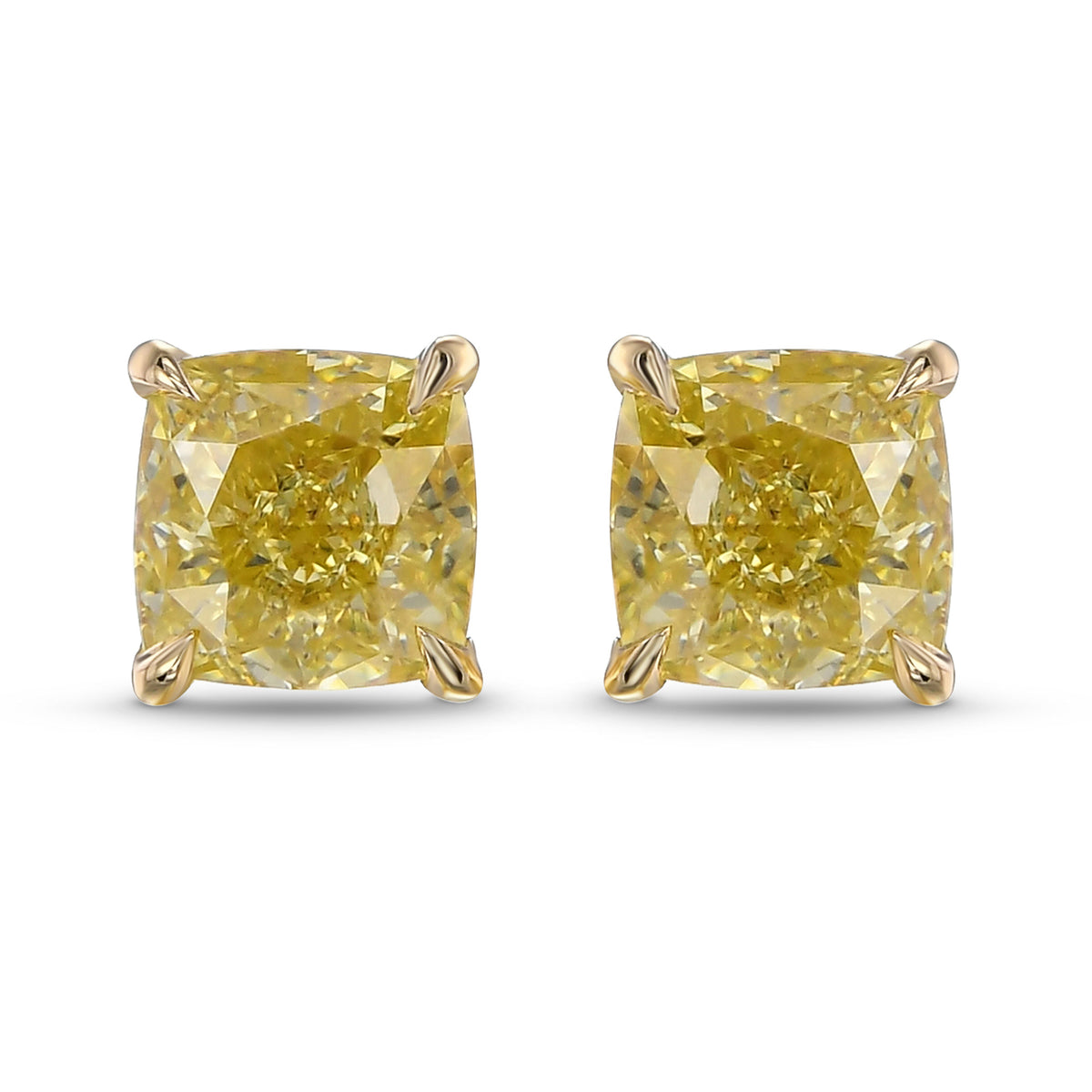  Fancy Yellow Cushion Stud Diamond Earrings
