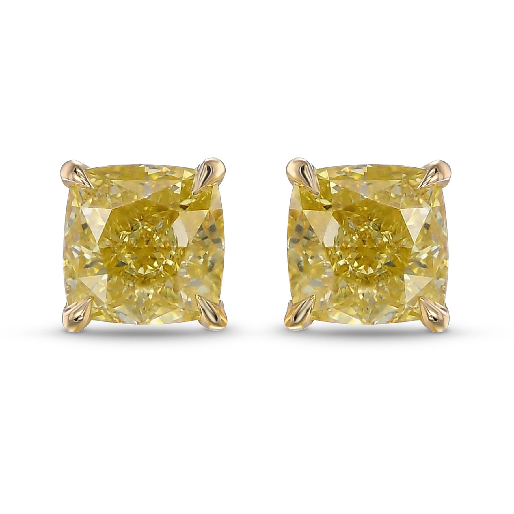  Fancy Yellow Cushion Stud Diamond Earrings