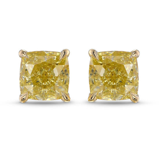  Fancy Yellow Cushion Stud Diamond Earrings