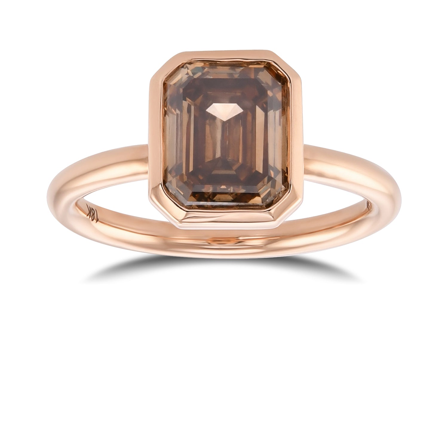 Fancy Dark Orange Brown Emerald Solitaire Diamond Ring