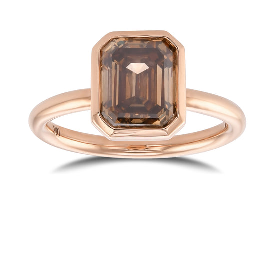 Fancy Dark Orange Brown Emerald Solitaire Diamond Ring