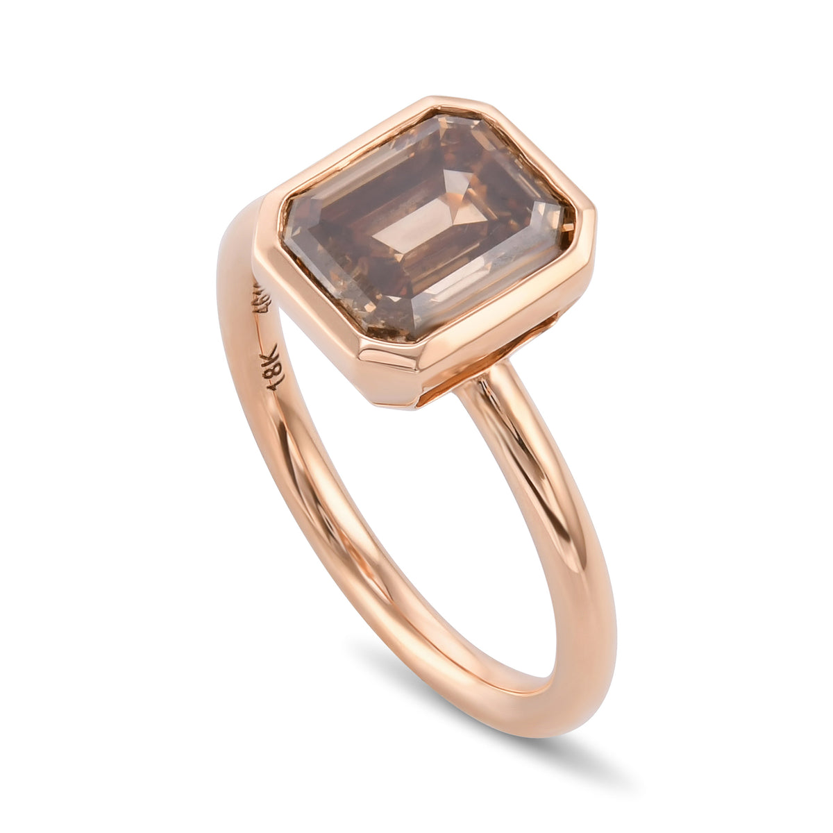 Fancy Dark Orange Brown Emerald Solitaire Diamond Ring