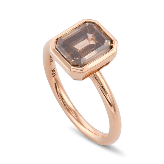 Fancy Dark Orange Brown Emerald Solitaire Diamond Ring