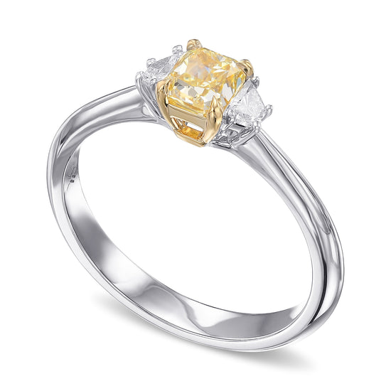 Fancy Yellow Radiant 3 Stone Diamond Ring