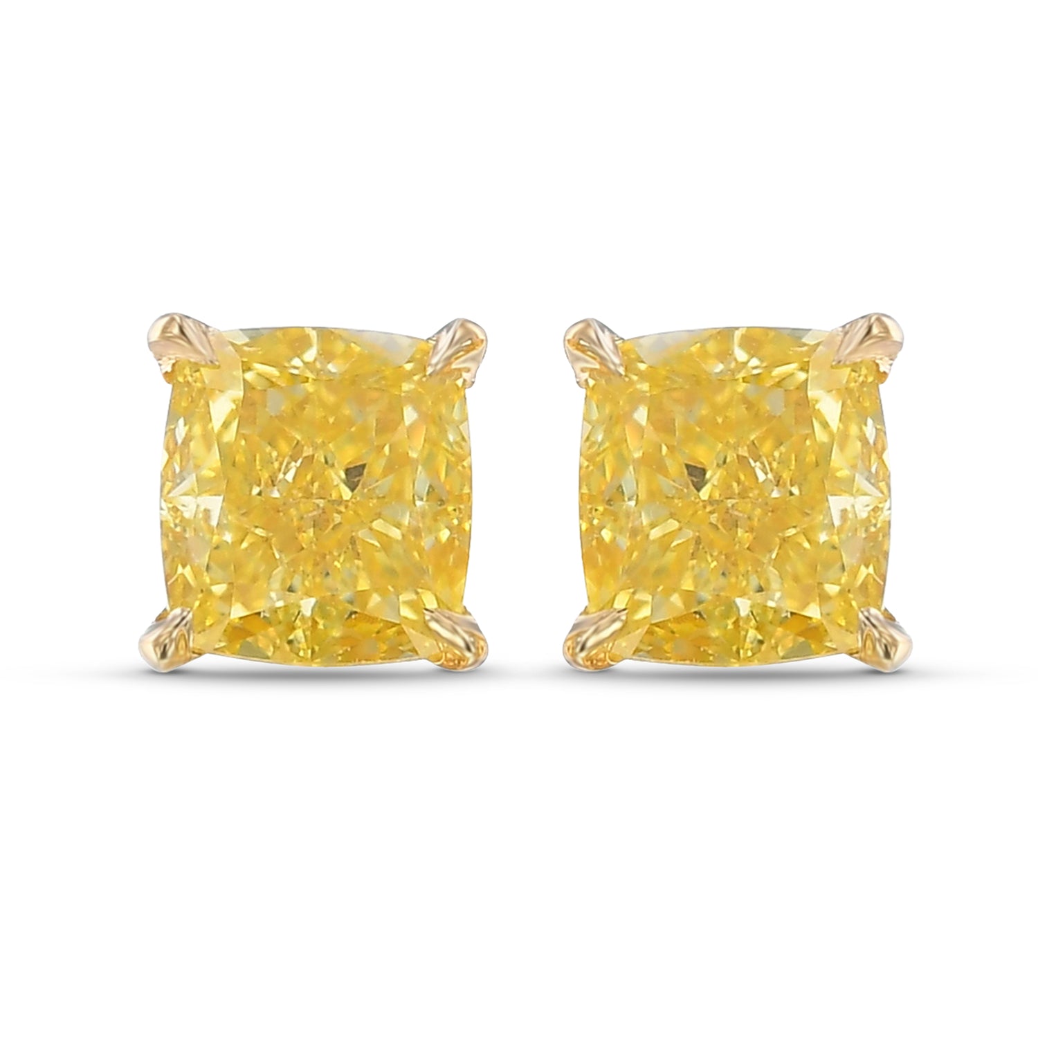  Fancy Intense Yellow Cushion Stud Diamond Earrings