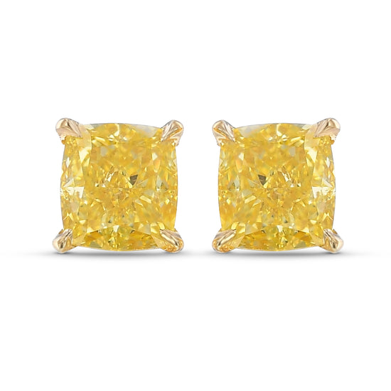  Fancy Intense Yellow Cushion Stud Diamond Earrings