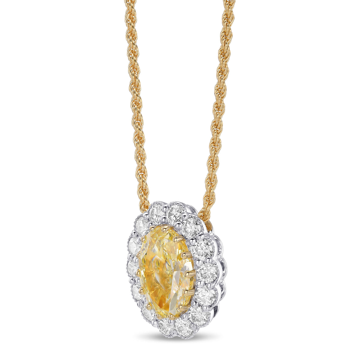 Fancy Yellow Oval Halo Diamond Pendant 