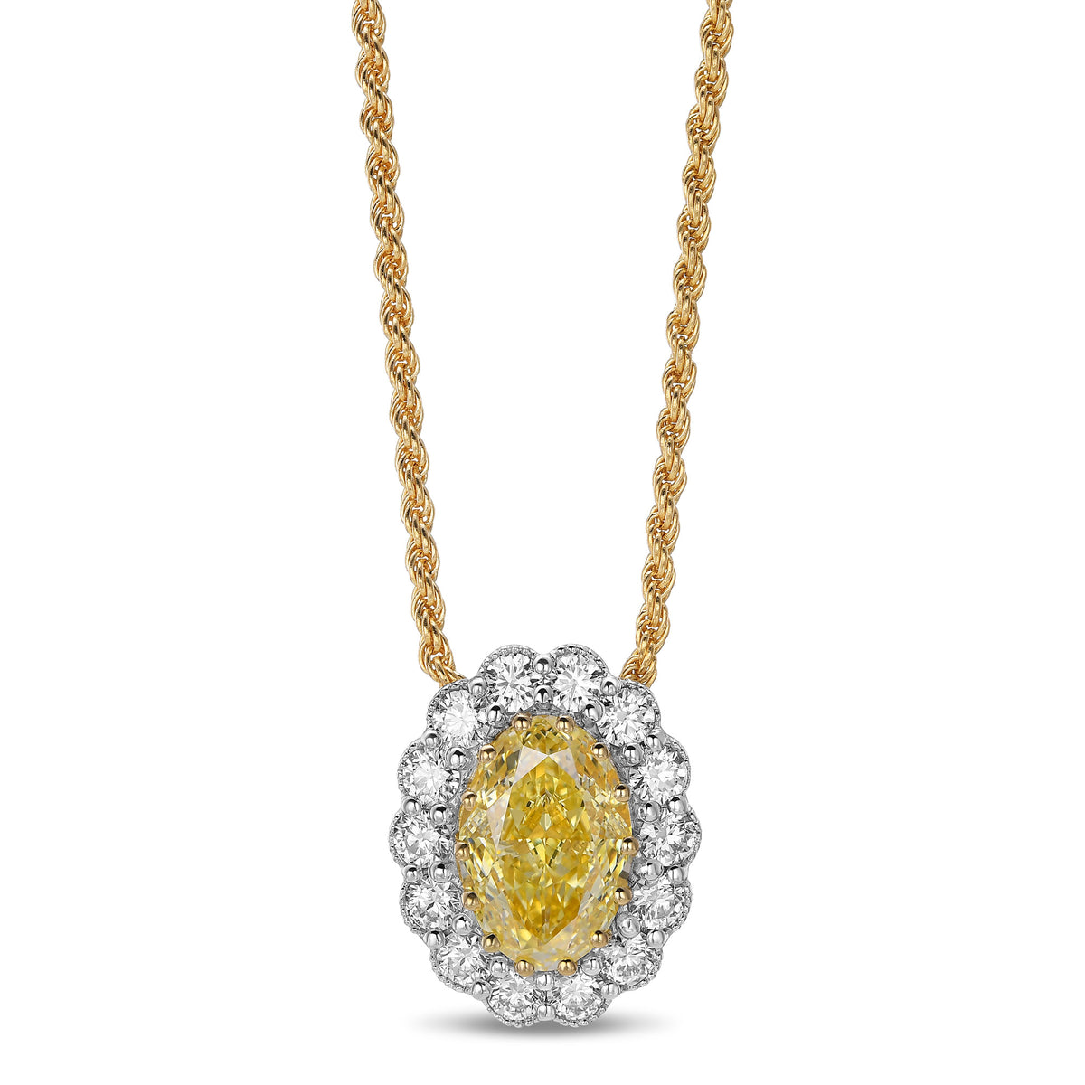Fancy Yellow Oval Halo Diamond Pendant 