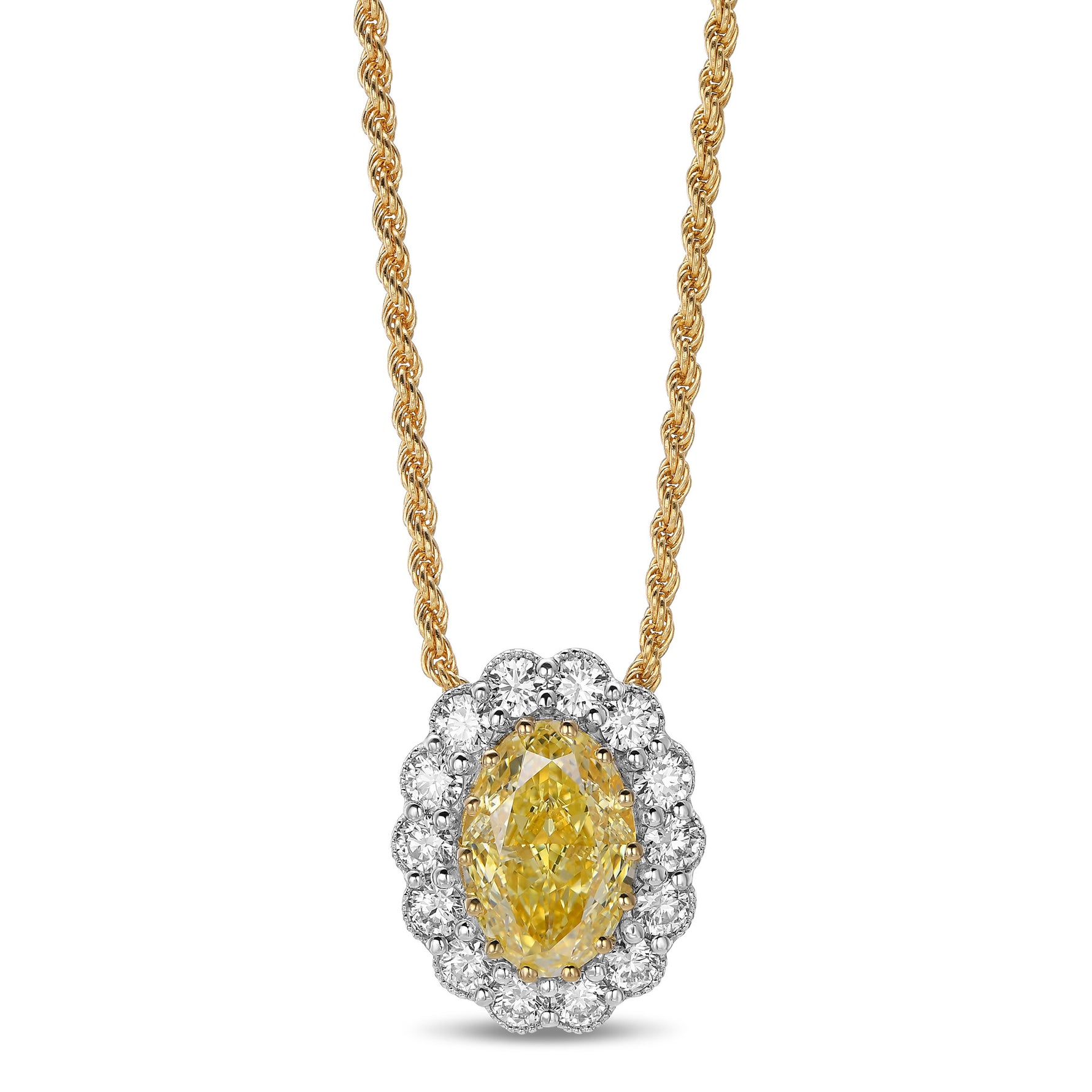 Fancy Yellow Oval Halo Diamond Pendant 