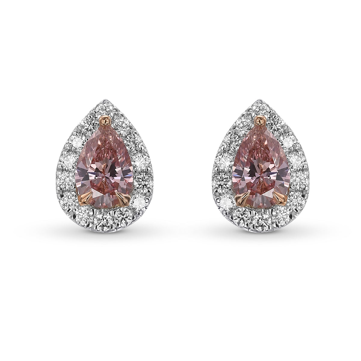 Fancy Intense Pink Pear Halo Diamond Earrings