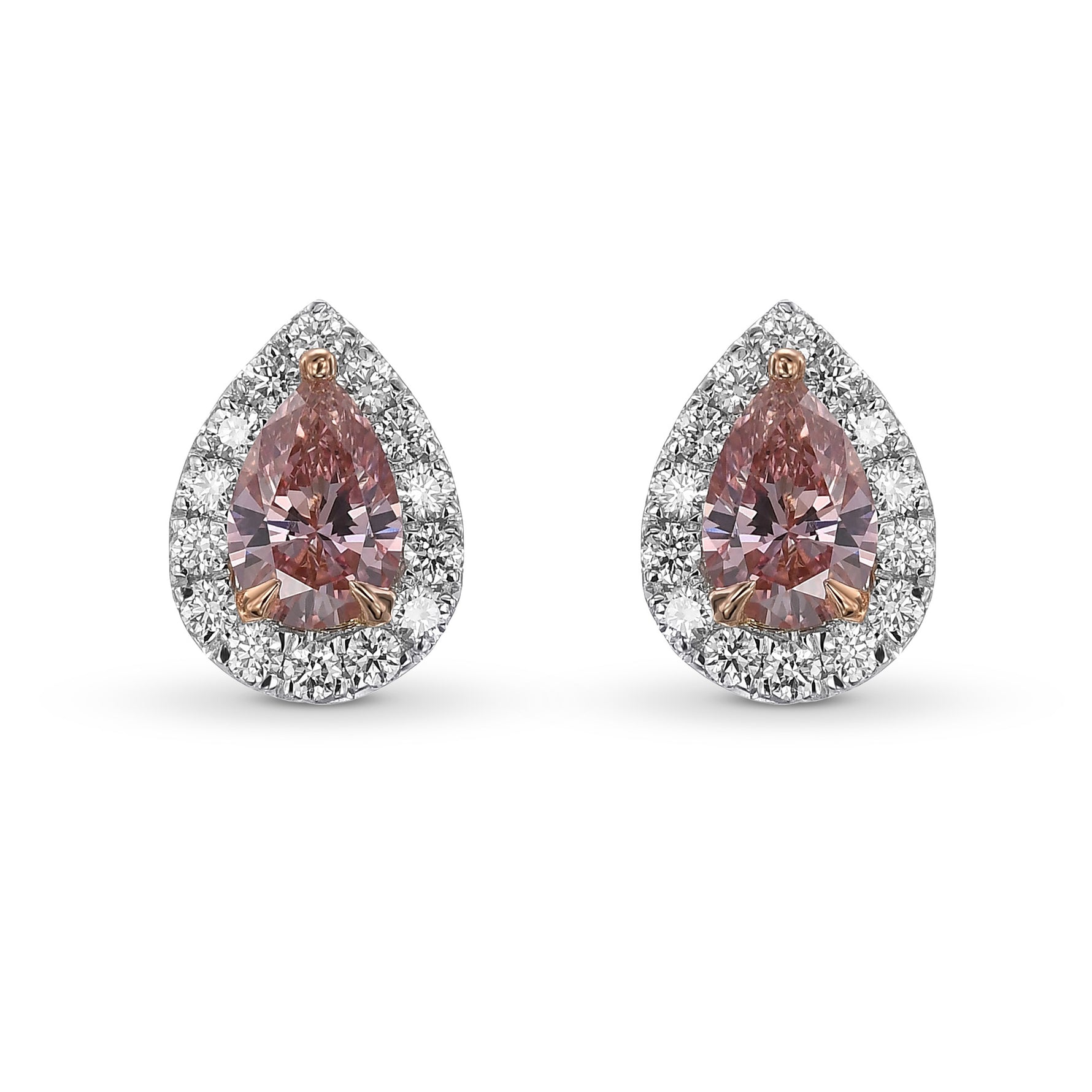 Fancy Intense Pink Pear Halo Diamond Earrings