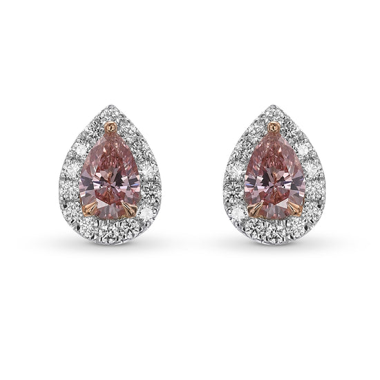 Fancy Intense Pink Pear Halo Diamond Earrings