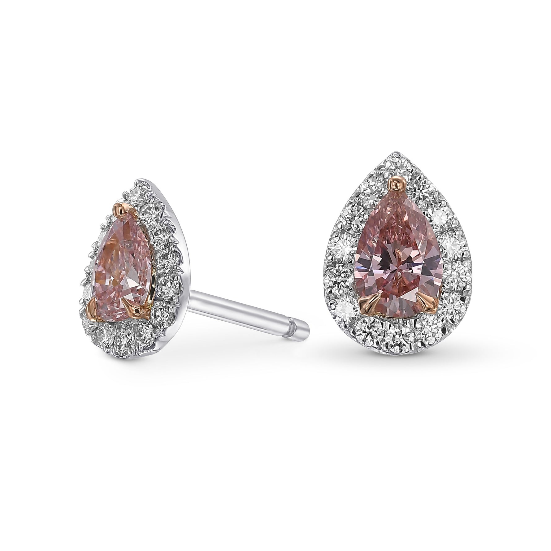 Fancy Intense Pink Pear Halo Diamond Earrings