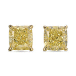 Fancy Light Yellow Cushion Stud Diamond Earrings
