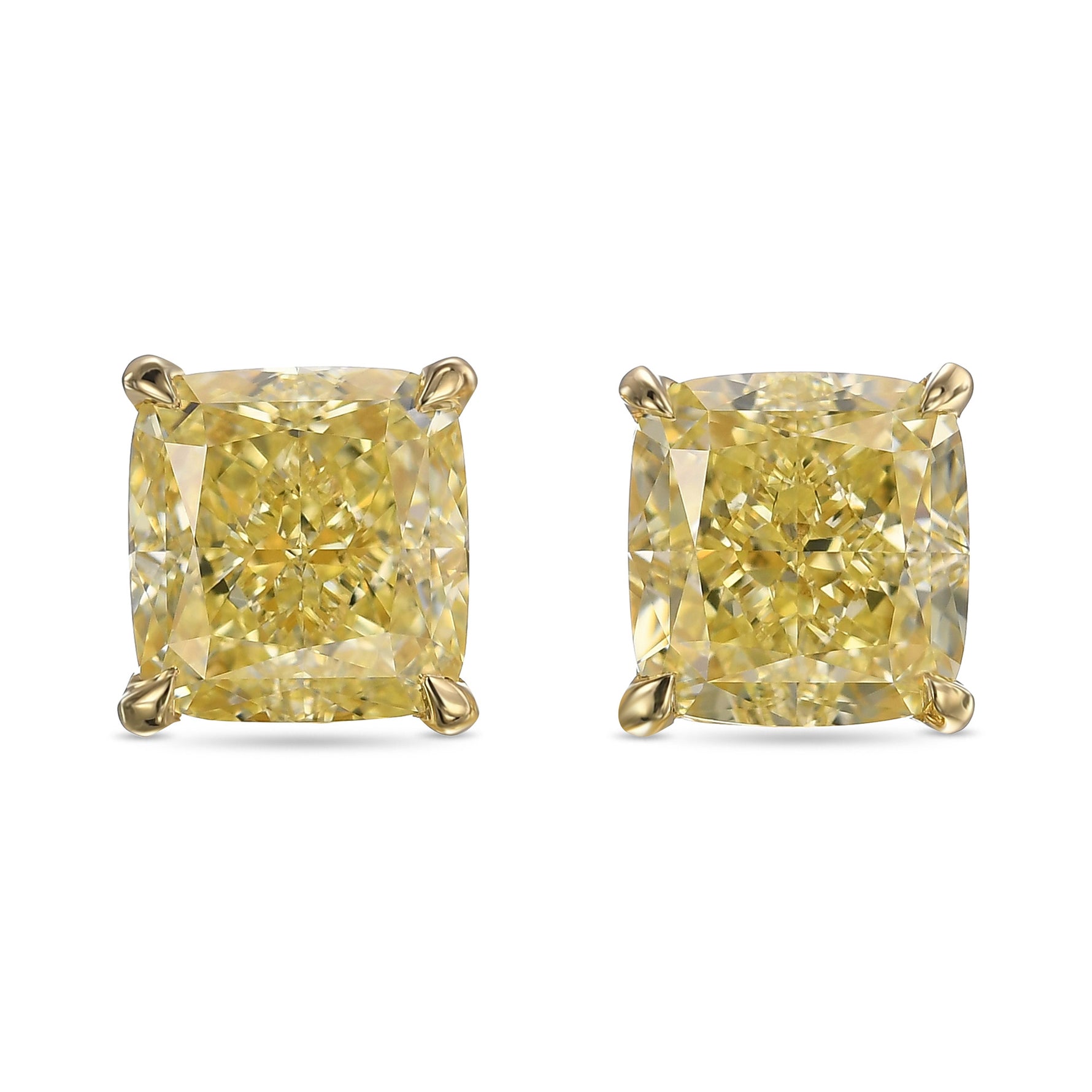 Fancy Light Yellow Cushion Stud Diamond Earrings