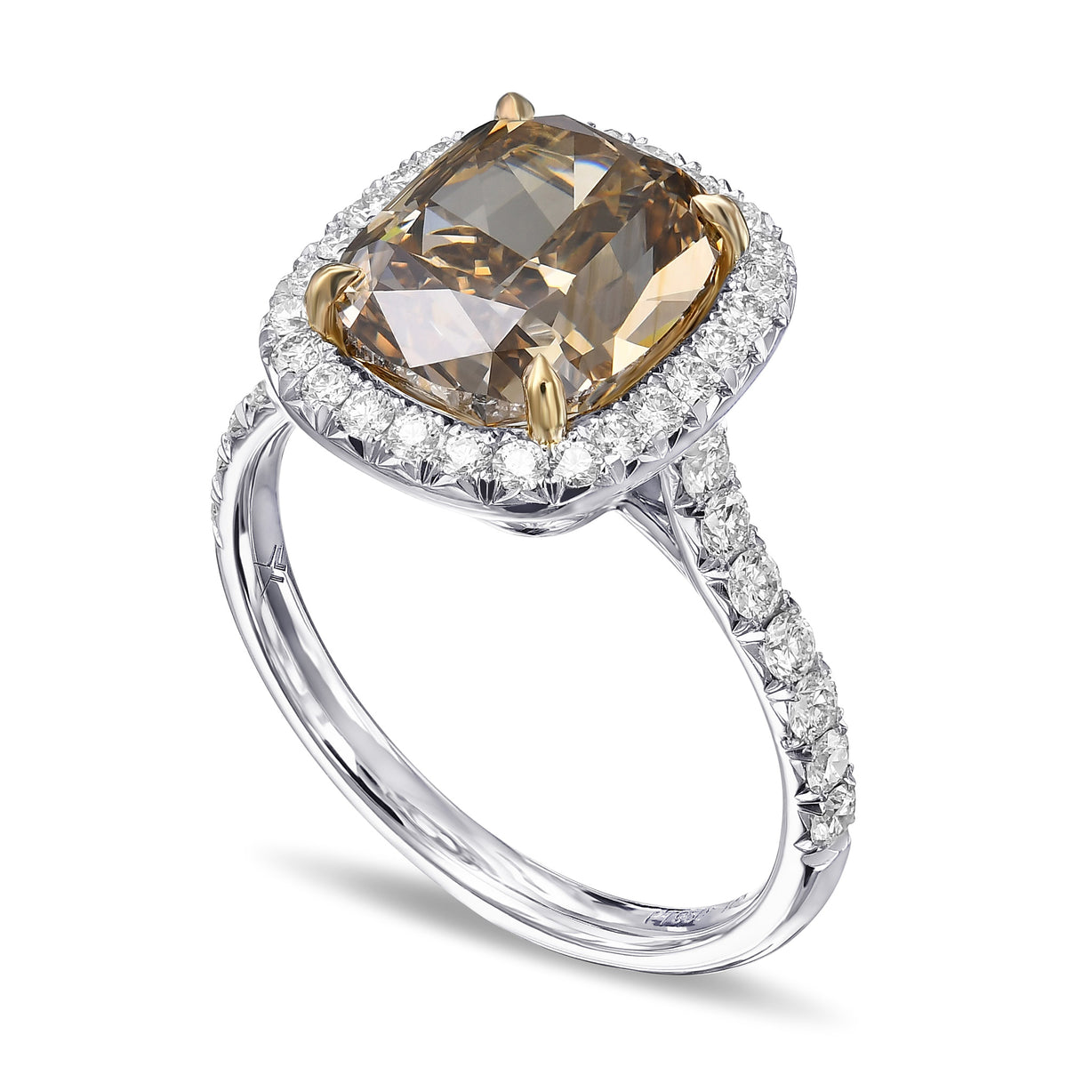 Fancy Dark Yellowish Brown Cushion Diamond Halo Ring