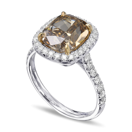 Fancy Dark Yellowish Brown Cushion Diamond Halo Ring
