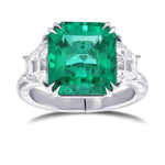 Green Colombian No-oil Emerald Three Stone Ring