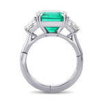 Green Colombian No-oil Emerald Three Stone Ring