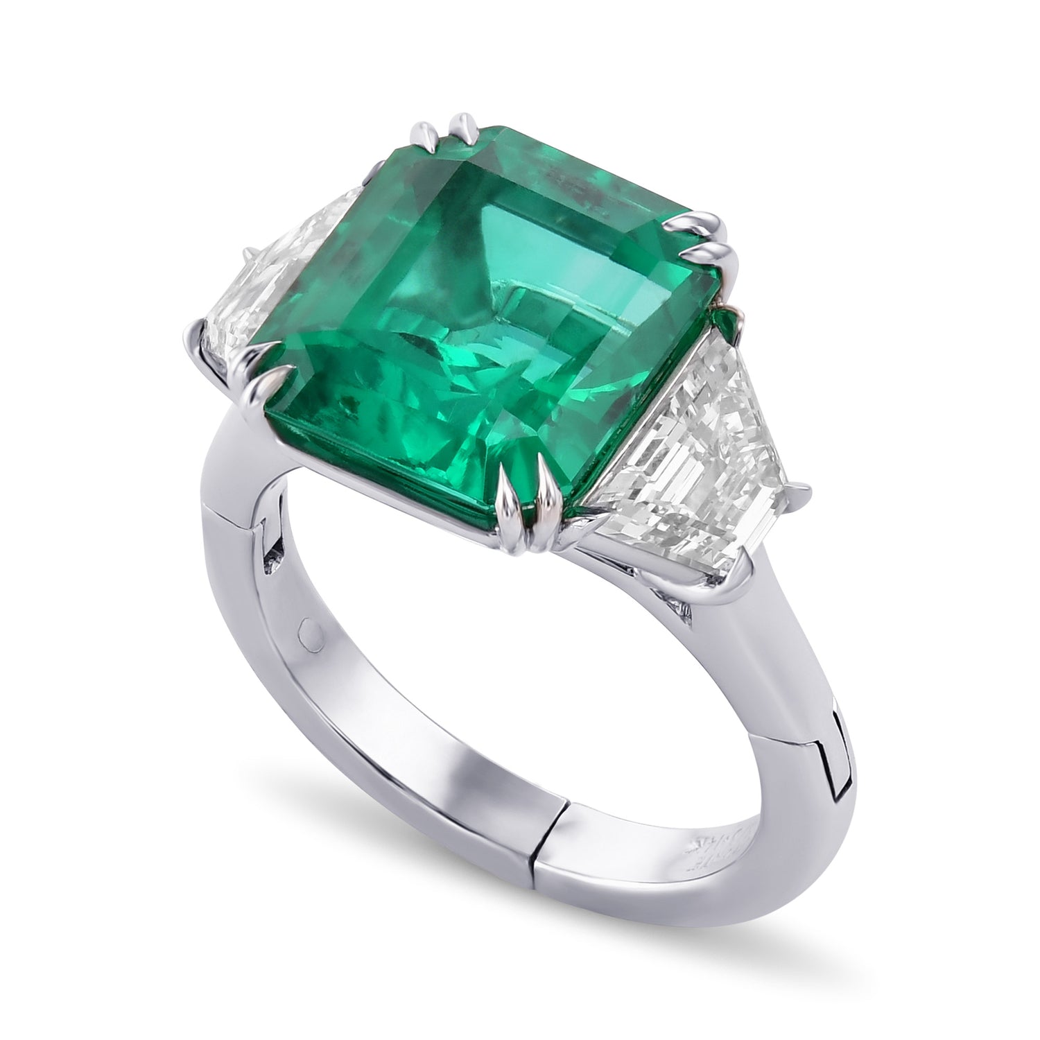 Green Colombian No-oil Emerald Three Stone Ring