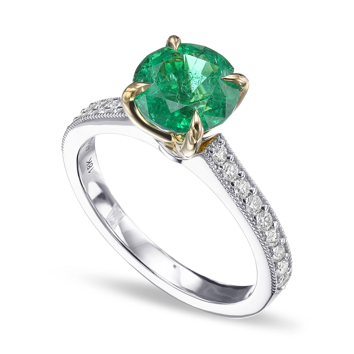 Round Green Emerald Side Stone Ring