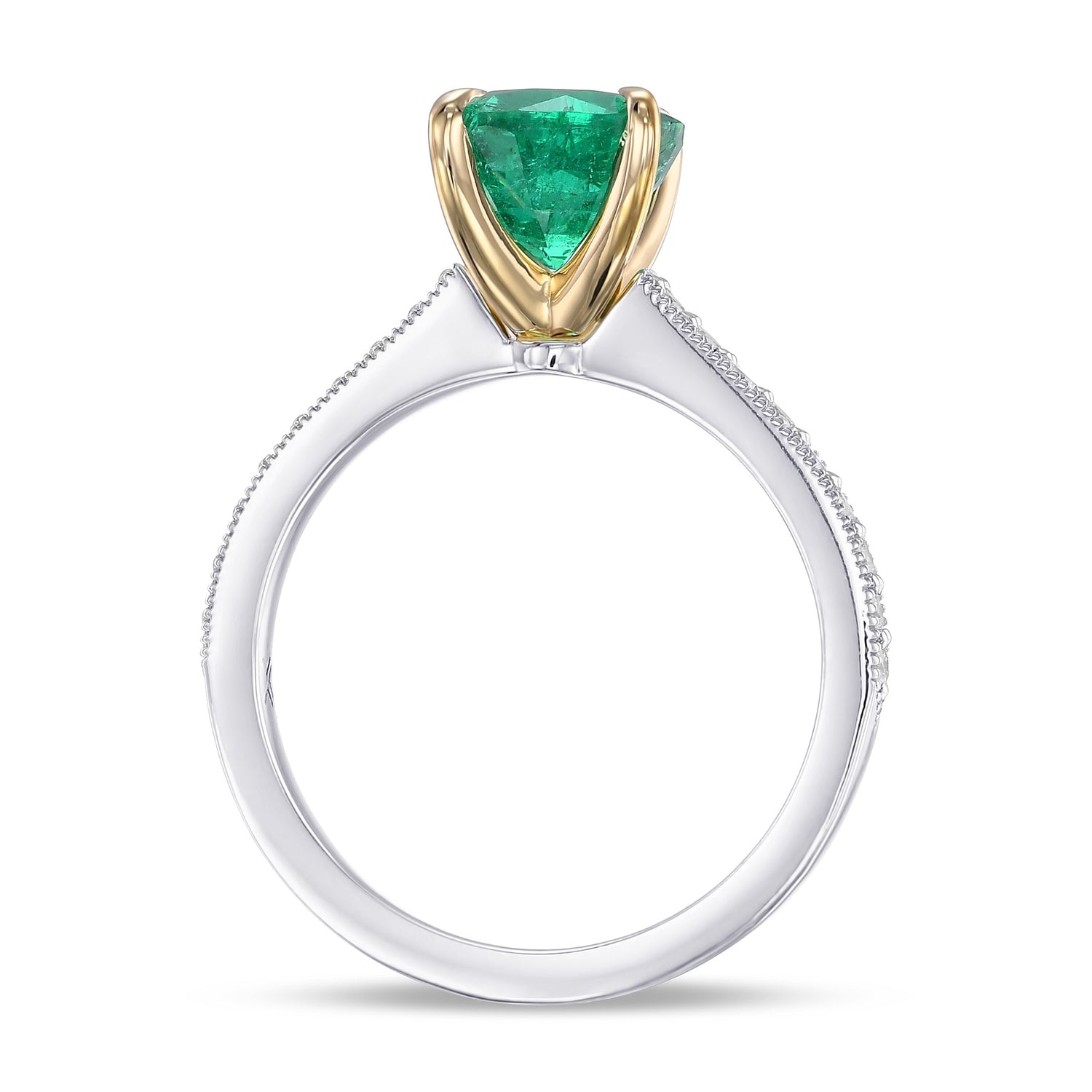 Round Green Emerald Side Stone Ring