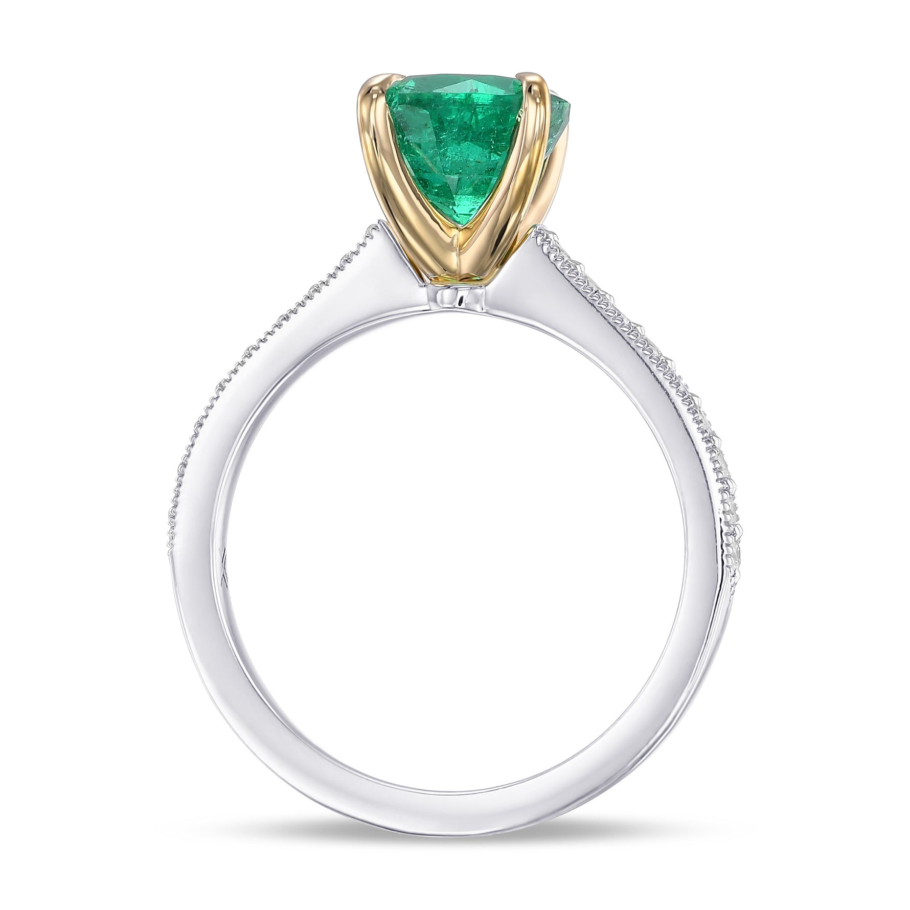 Round Green Emerald Side Stone Ring