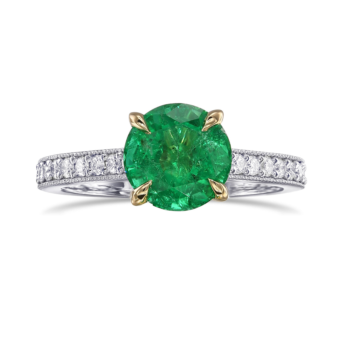 Round Green Emerald Side Stone Ring