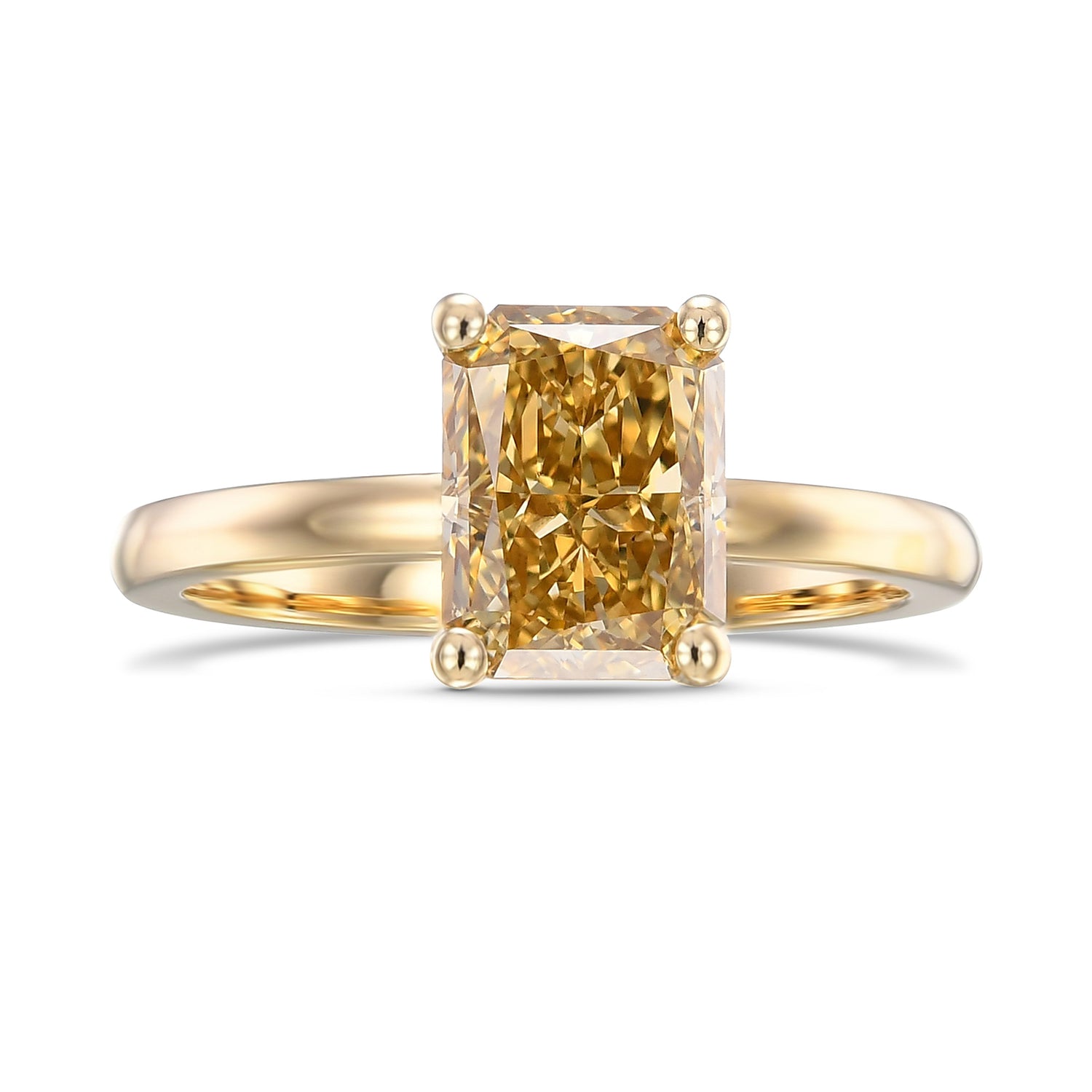 Fancy Deep Brownish Yellow Radiant Solitaire Diamond Ring