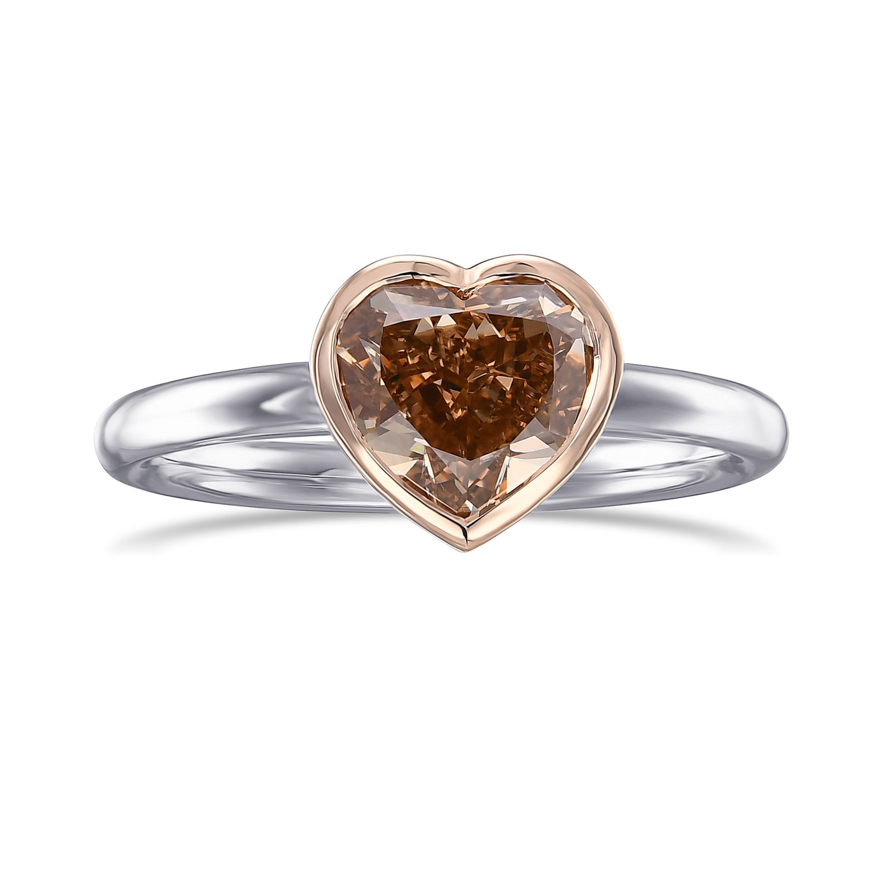 Fancy Yellow Brown Heart Solitaire Diamond Ring