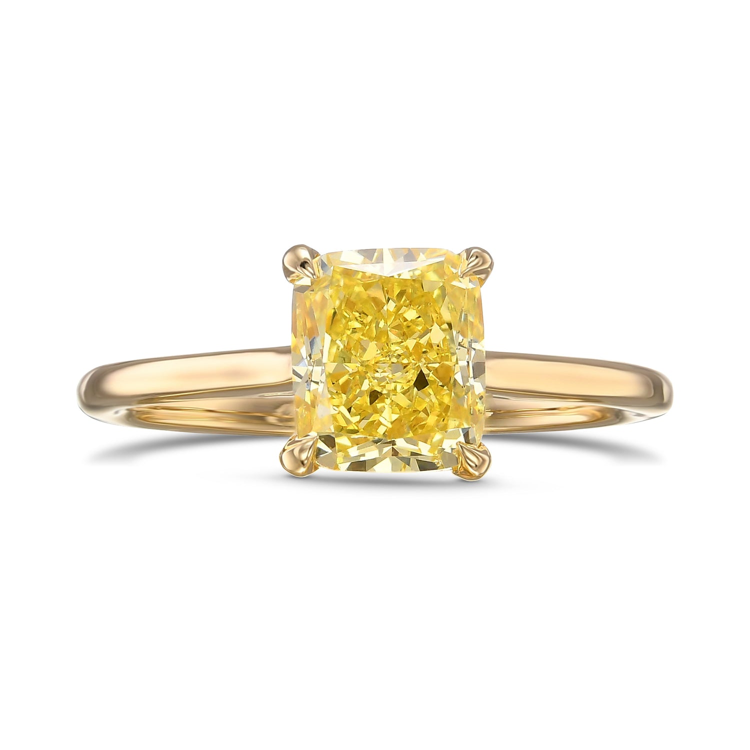 Fancy Intense Yellow Cushion Solitaire Diamond Ring