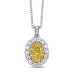 Fancy Yellow Oval Diamond Drop Halo Pendant 
