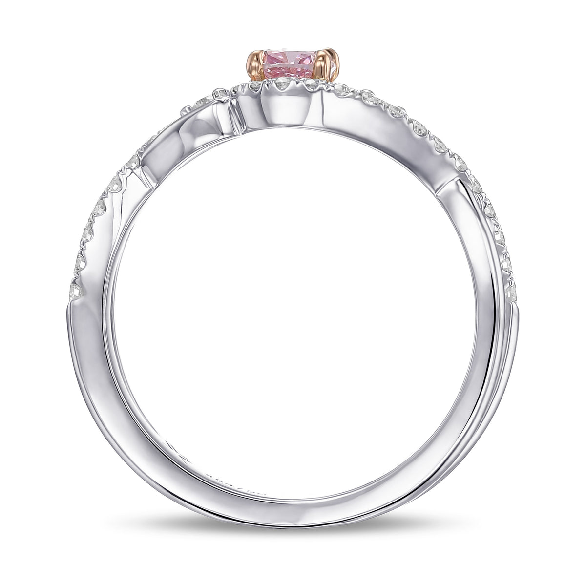 Fancy Intense Purplish Pink Cushion Side Stone Diamond Ring