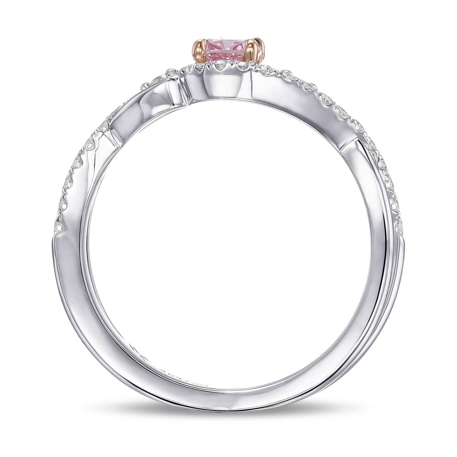 Fancy Intense Purplish Pink Cushion Side Stone Diamond Ring