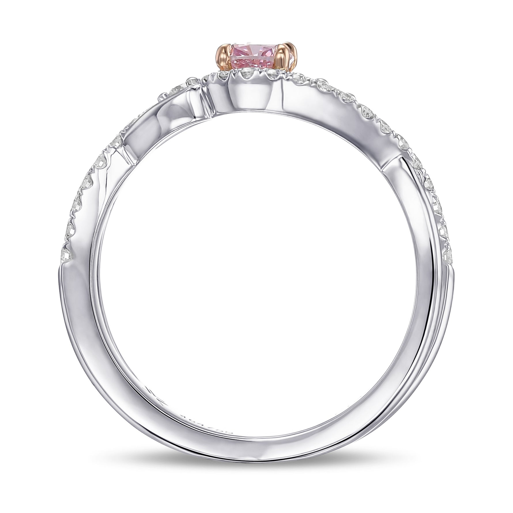 Fancy Intense Purplish Pink Cushion Side Stone Diamond Ring