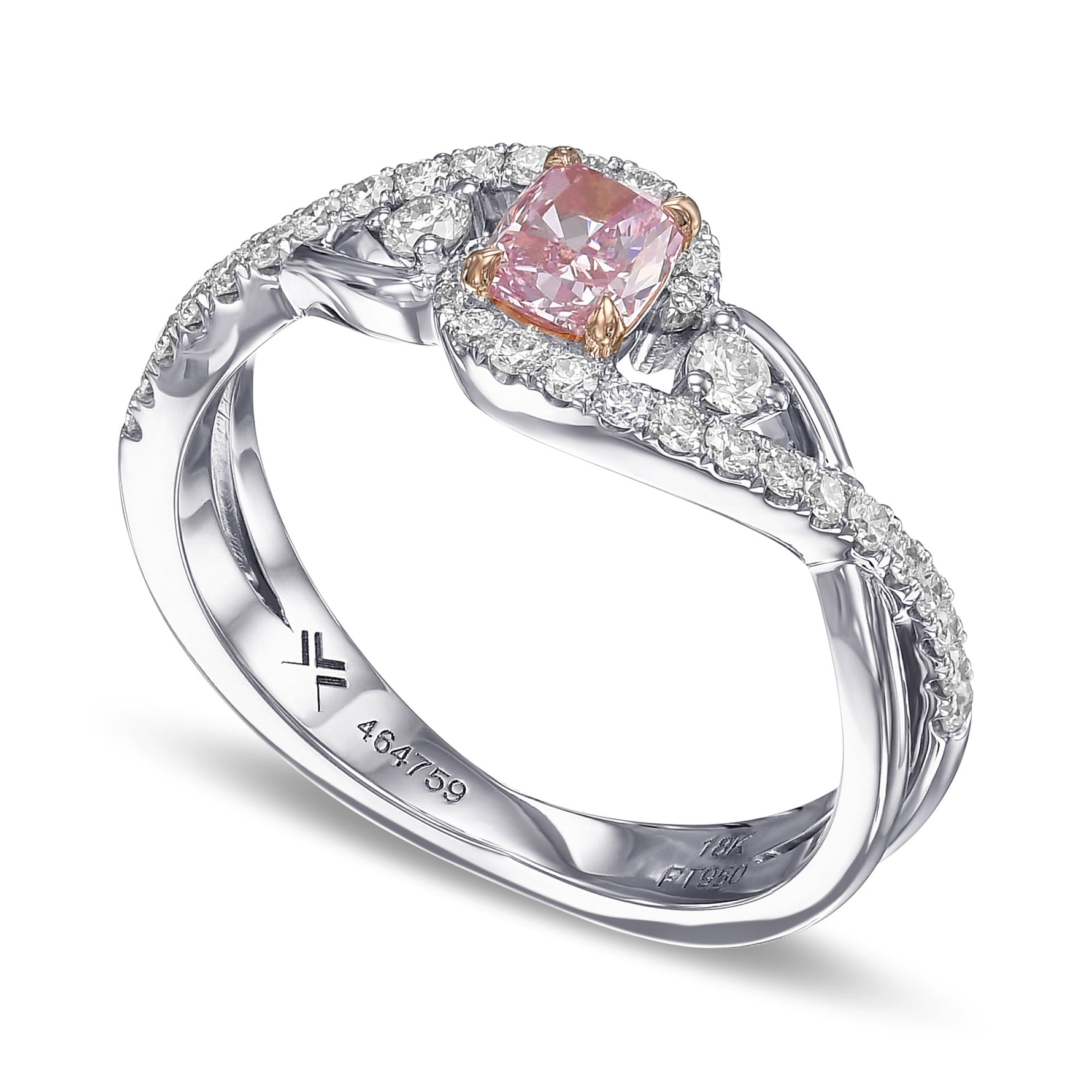 Fancy Intense Purplish Pink Cushion Side Stone Diamond Ring