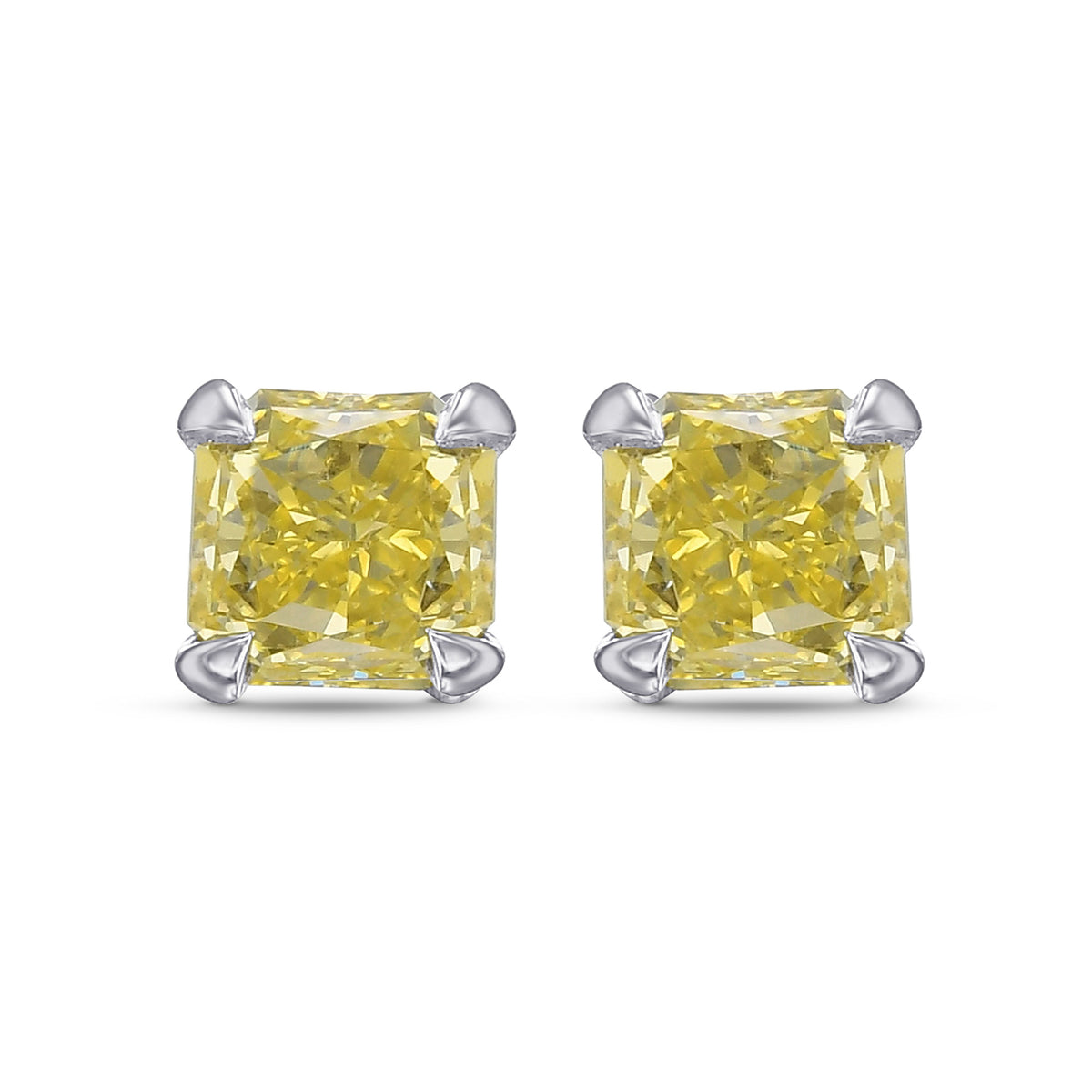 Fancy Intense Yellow Radiant Stud Diamond Earrings