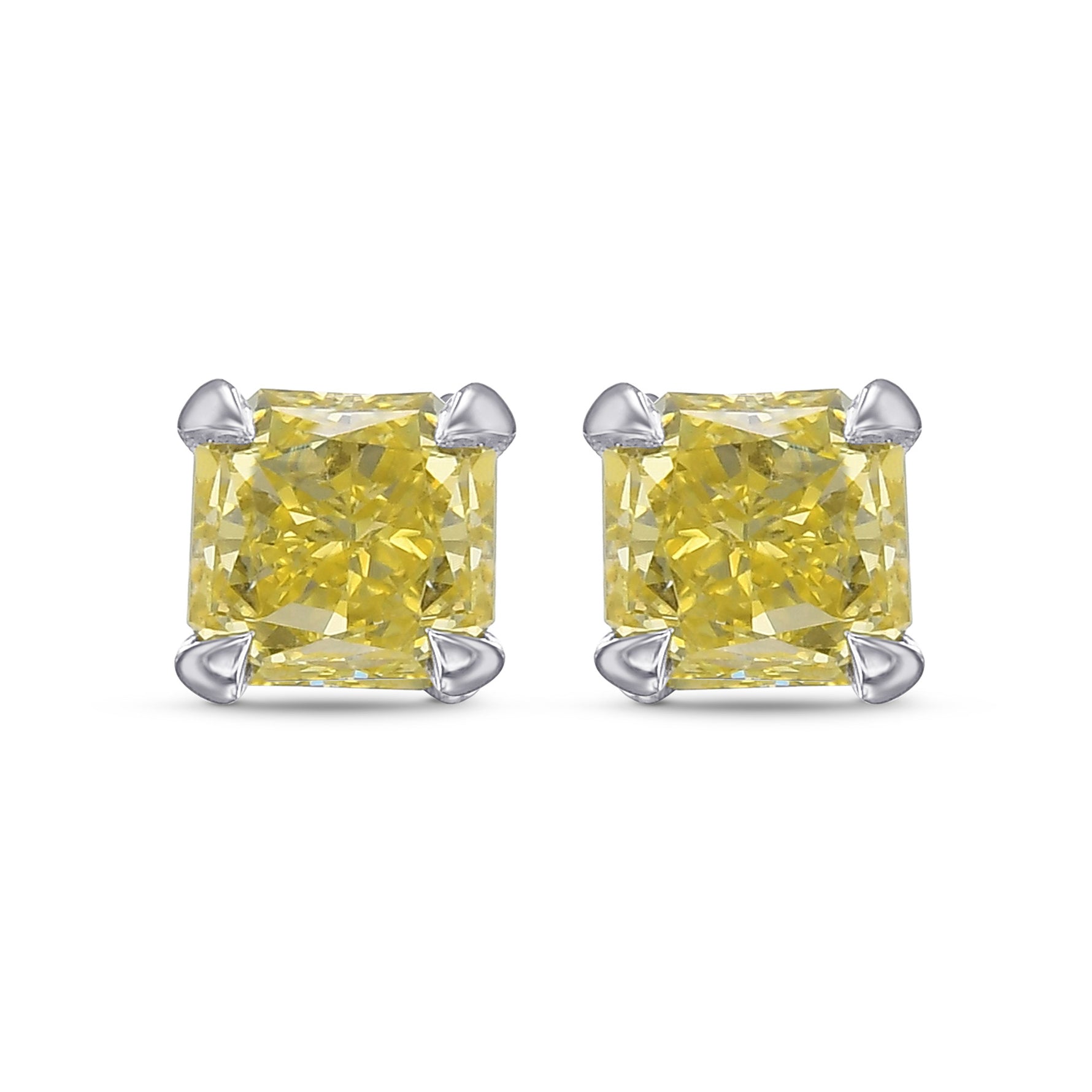 Fancy Intense Yellow Radiant Stud Diamond Earrings