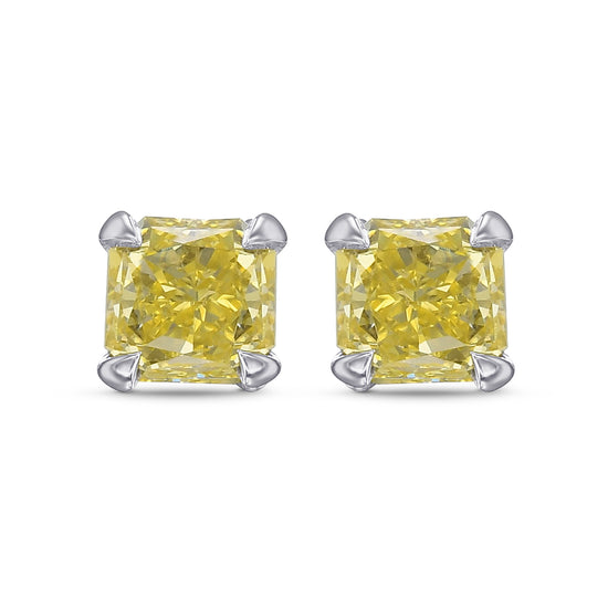 Fancy Intense Yellow Radiant Stud Diamond Earrings