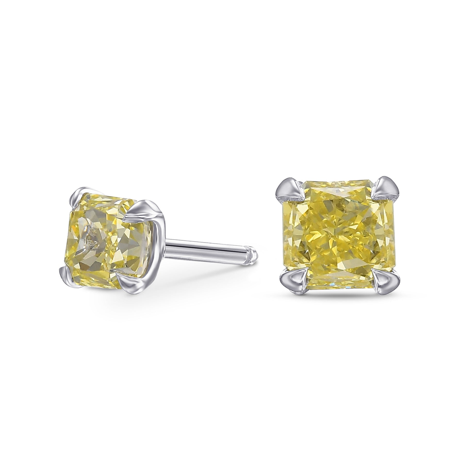 Fancy Intense Yellow Radiant Stud Diamond Earrings
