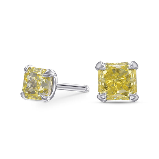 Fancy Intense Yellow Radiant Stud Diamond Earrings