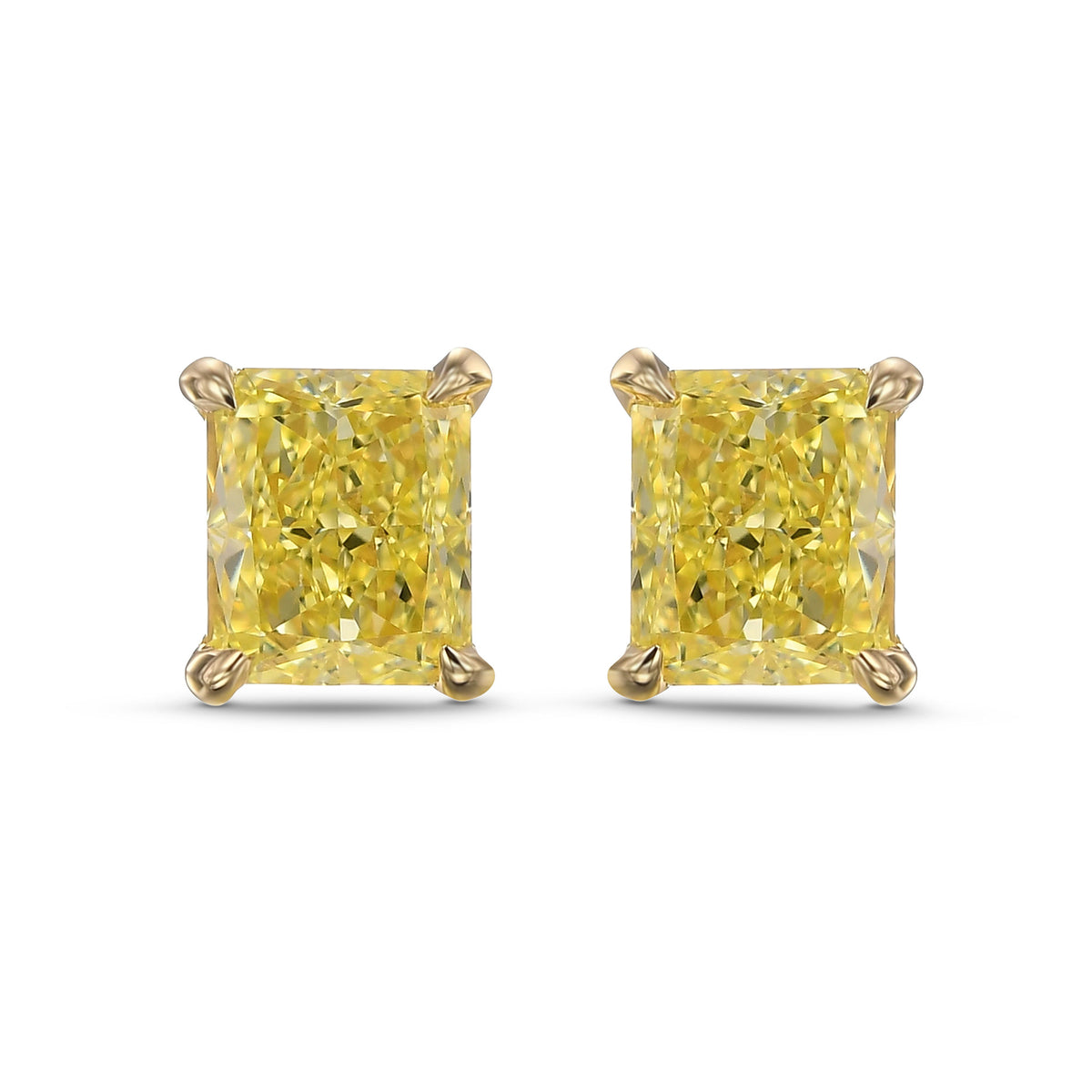 Fancy Intense Yellow Radiant Stud Diamond Earrings