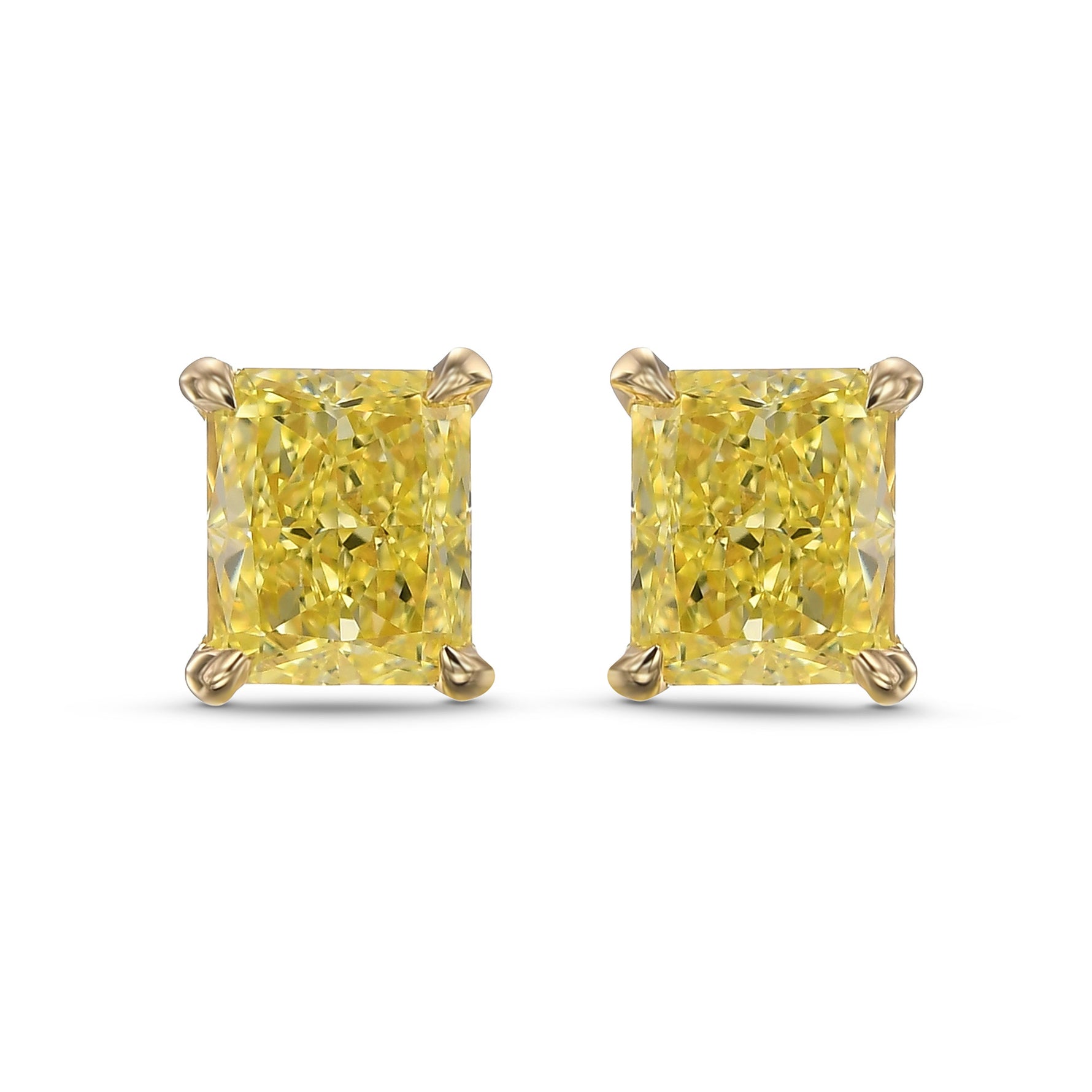 Fancy Intense Yellow Radiant Stud Diamond Earrings