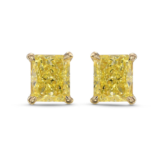Fancy Intense Yellow Radiant Stud Diamond Earrings