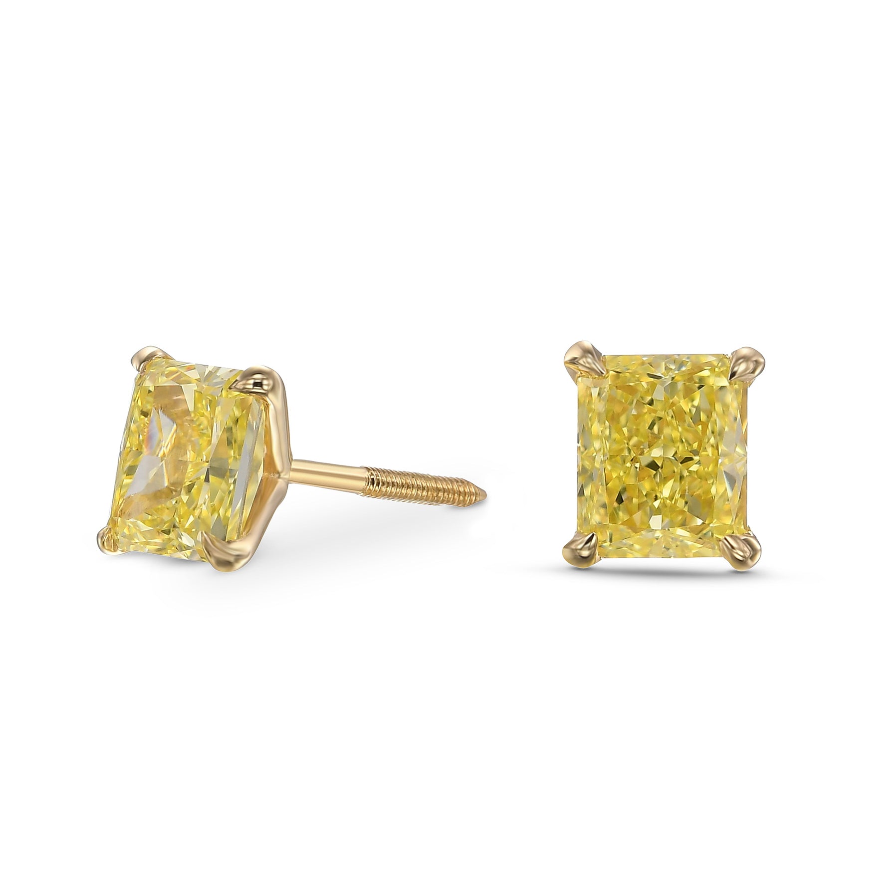 Fancy Intense Yellow Radiant Stud Diamond Earrings