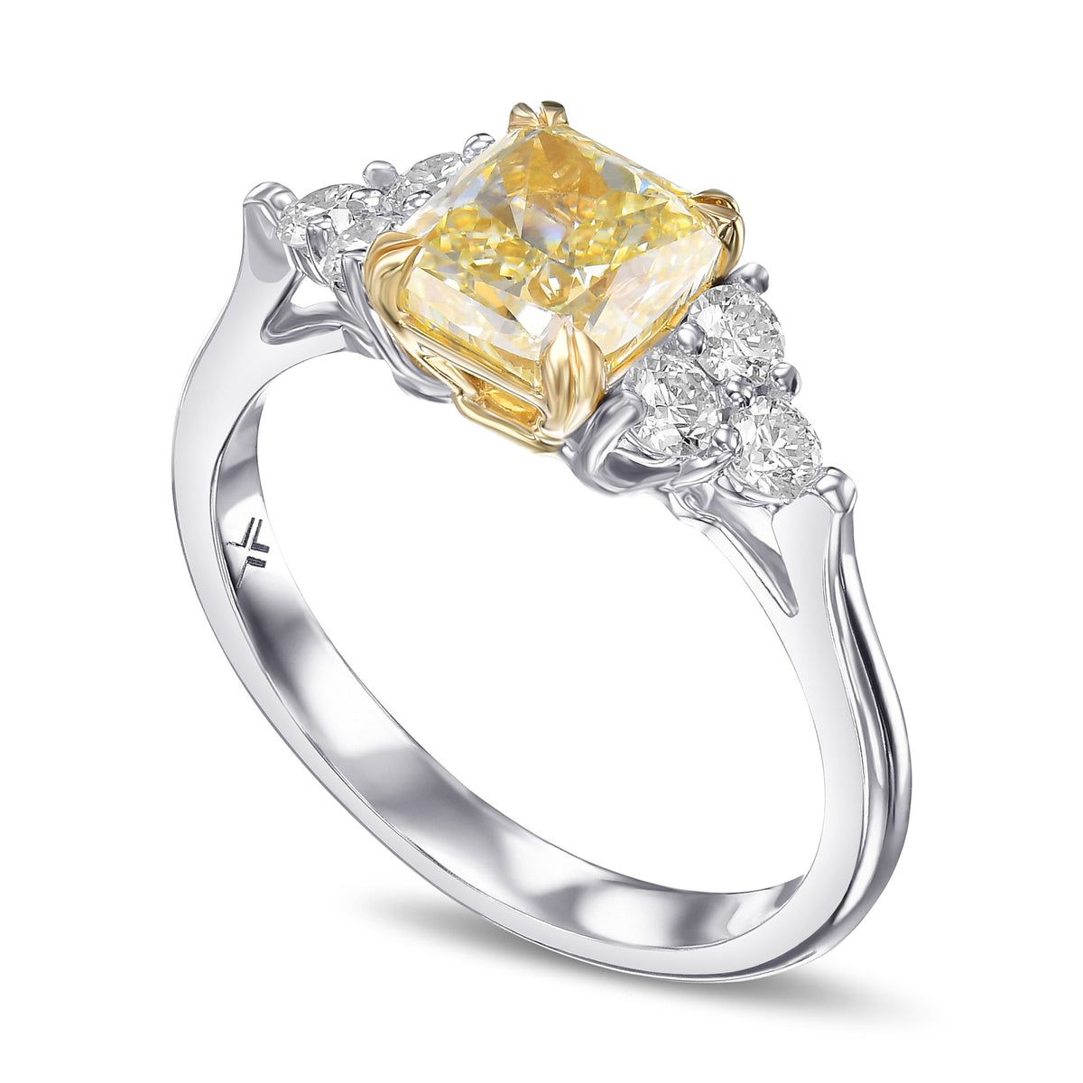 Fancy Light Yellow Cushion Side Stone Diamond Ring