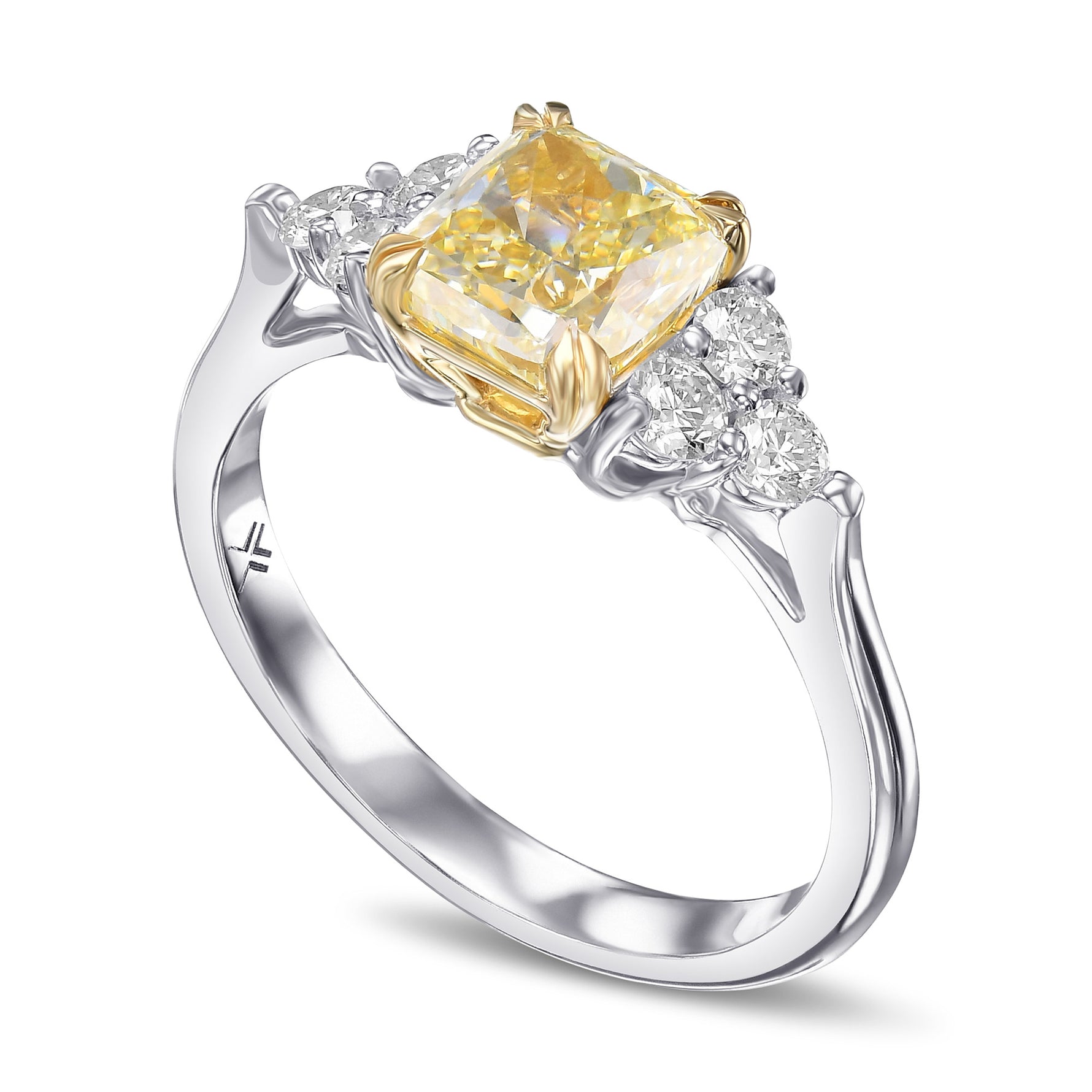 Fancy Light Yellow Cushion Side Stone Diamond Ring