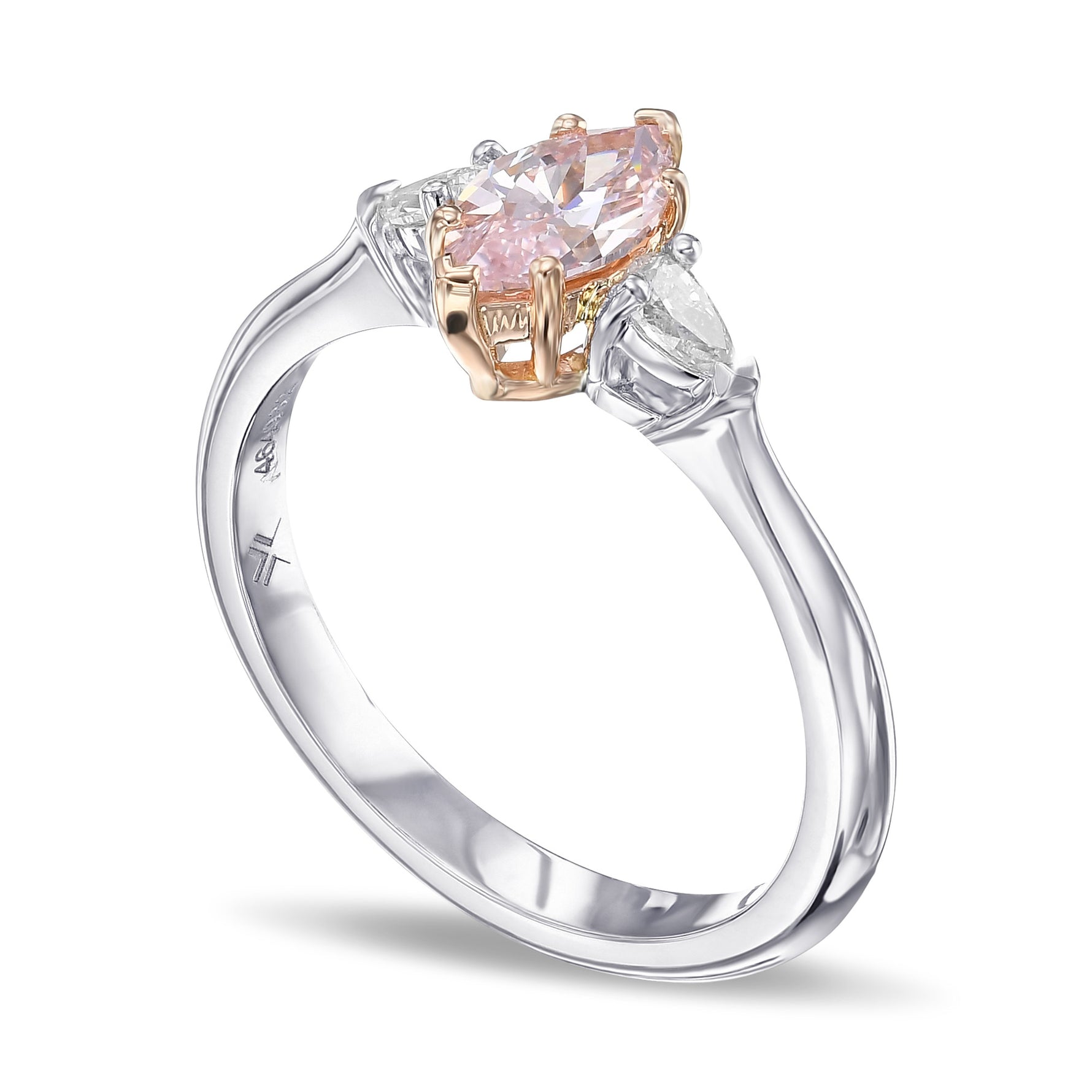 Fancy Pink Marquise 3 Stone Diamond Ring