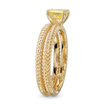 Fancy Vivid Yellow Radiant Diamond Rope Solitaire Engagement & Wedding Ring Set