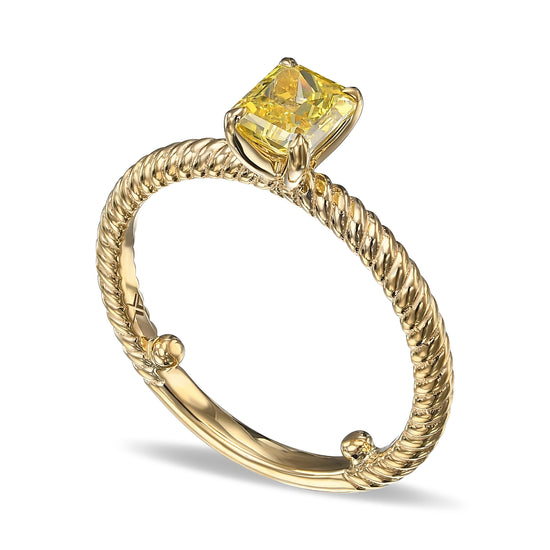Fancy Vivid Yellow Radiant Diamond Rope Solitaire Engagement & Wedding Ring Set